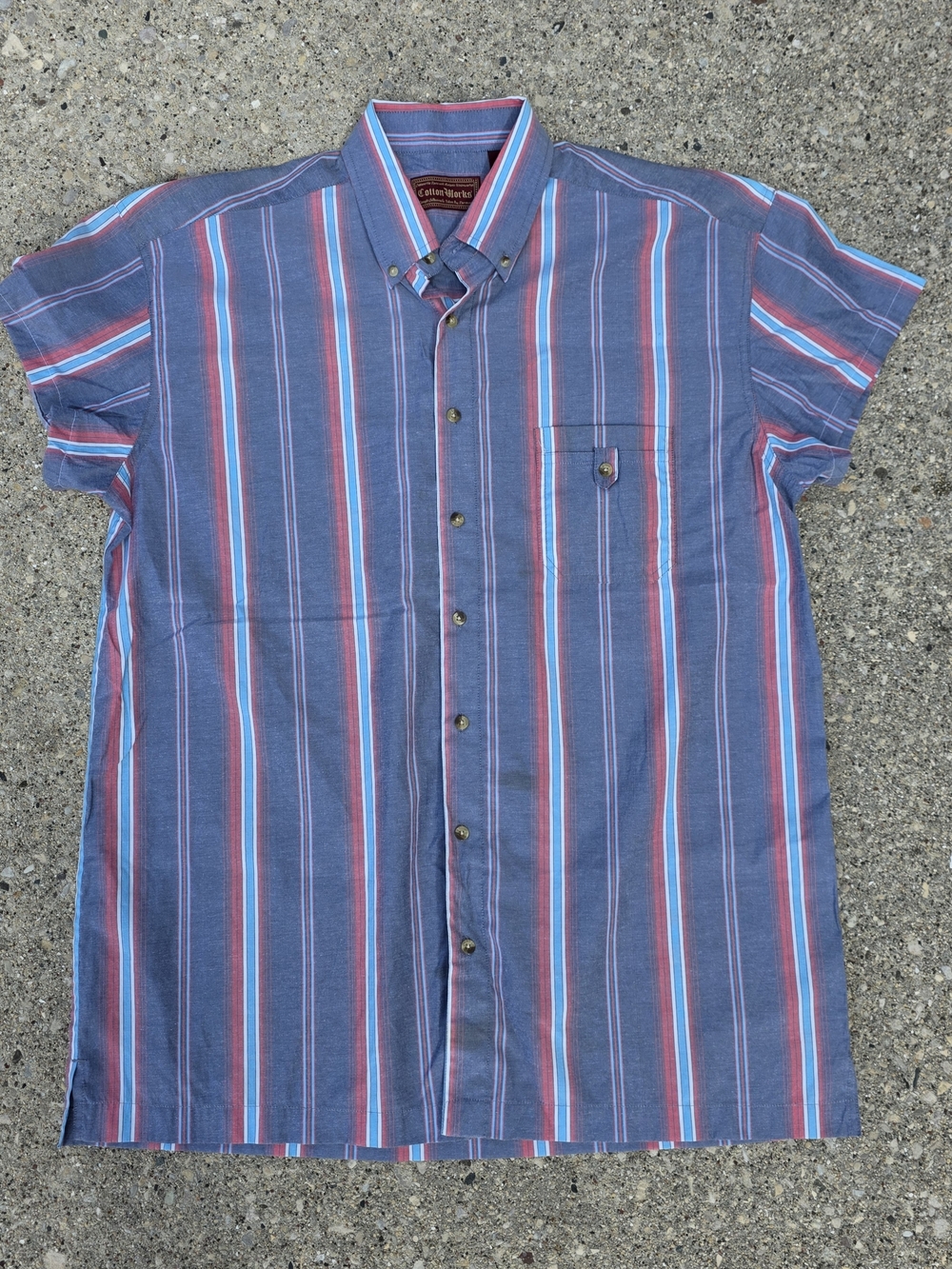 Vintage Y2K Striped Button Up Shirt XLT Blue Red Tall